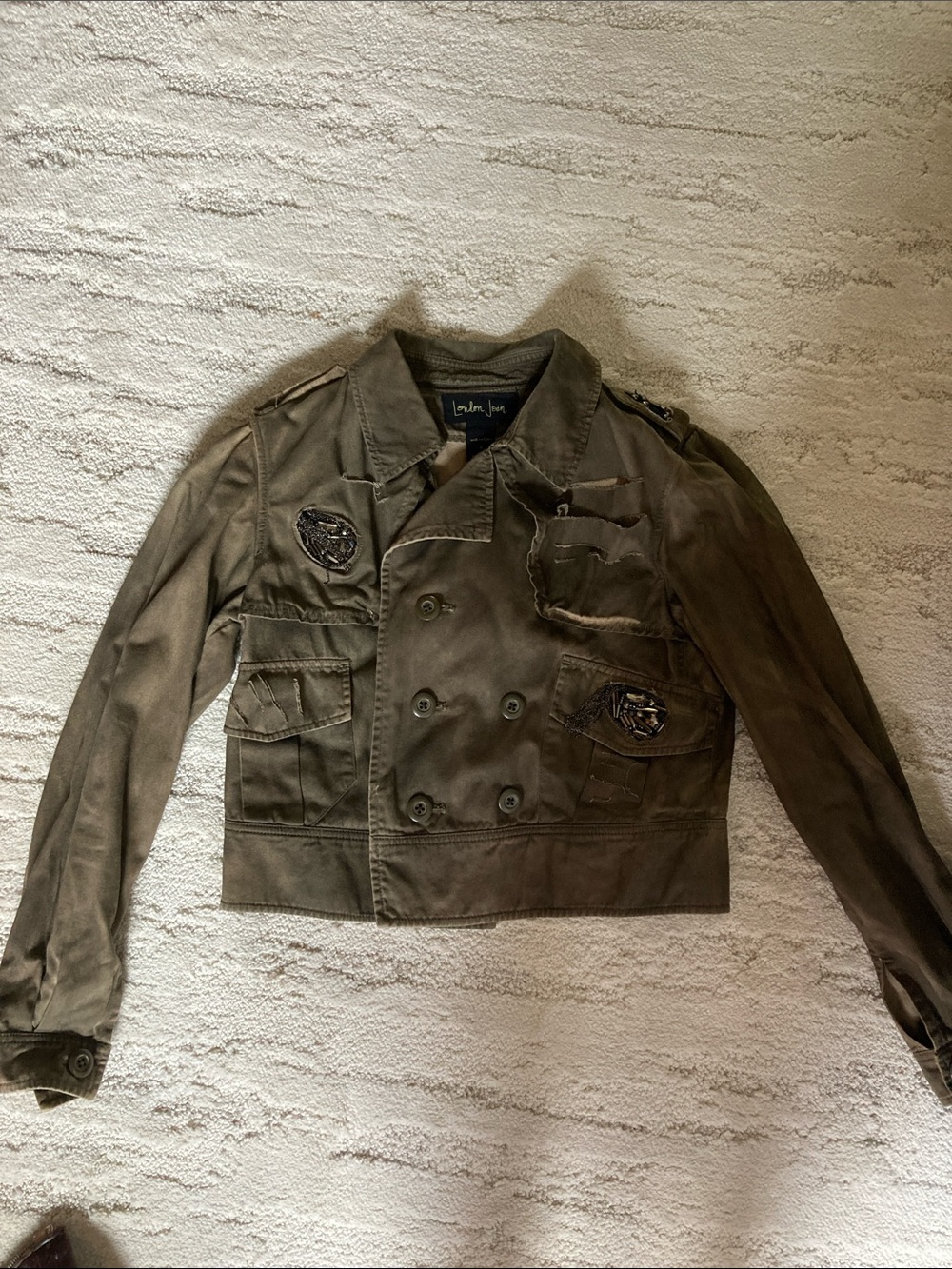 LONDONJEAN Olive Green Military Field Jacket with Patch Details
